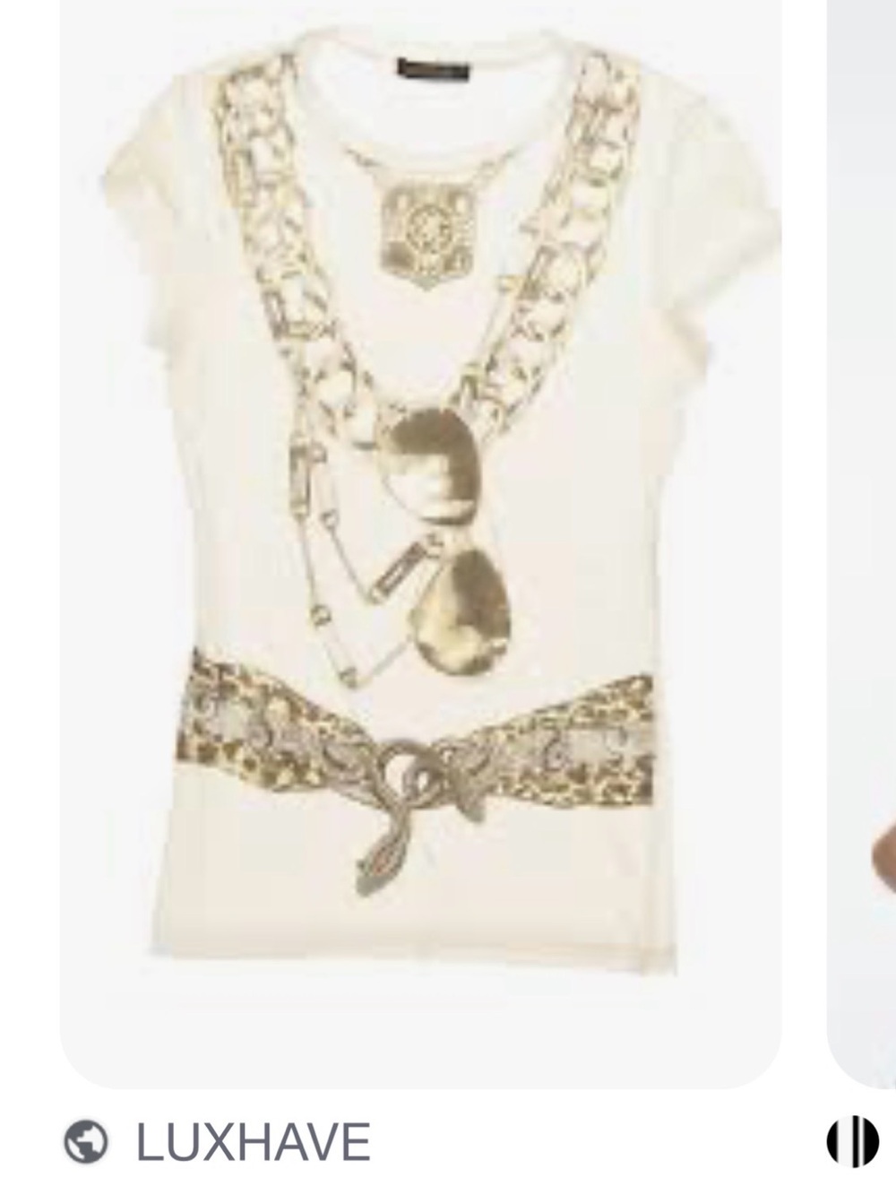 Roberto Cavalli Cream Short-Sleeve Tee with Gold Chain Graphic